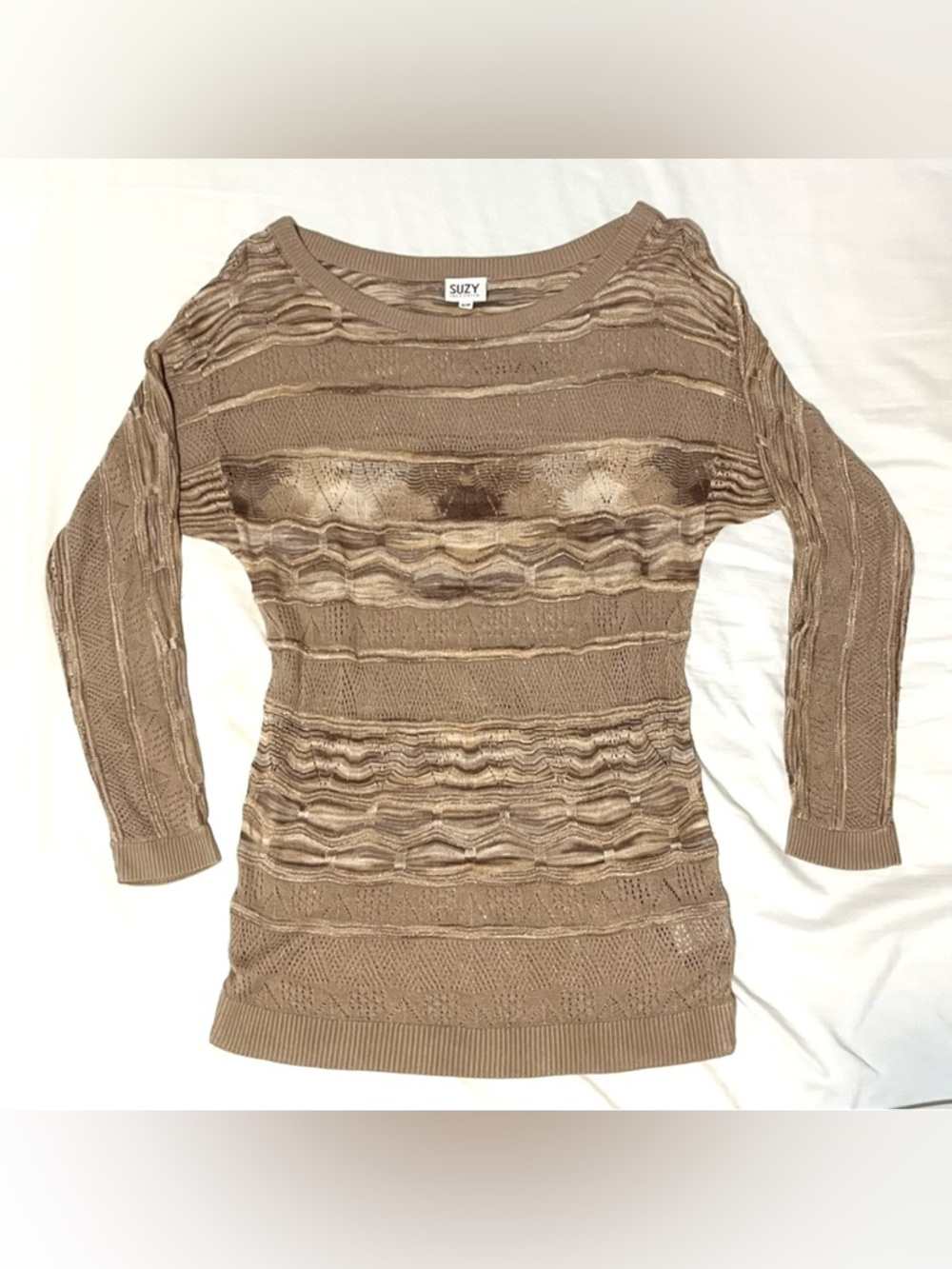 🛍️ $5 ADD-ON | Y2K Suzy Shier Beige-tan Unique Pattern Lightweight Sweater - Picture 3 of 13
